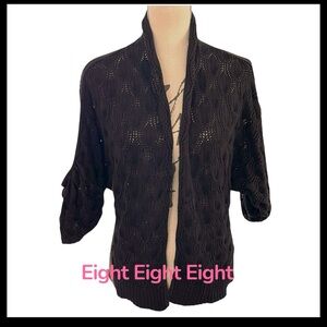 Eight Eight Eight Black Cotton Pointelle Shawl Collar Open Front Cardigan (M)